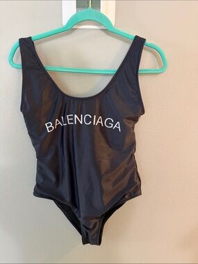 Balenciaga Black One-Piece Bodysuit with White Logo